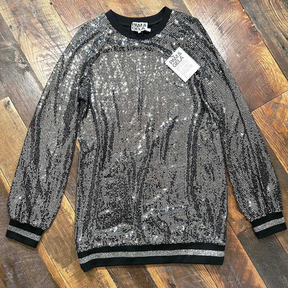 Pam & Gela Black Silver Sequin Mini Dress